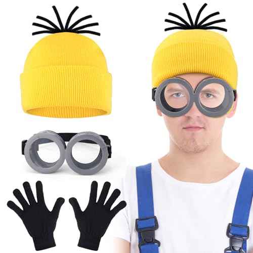 Halloween Costumes Accessories Steampunk Goggles Yellow Beanie Hat Striped Scarf Black Gloves Adult Cosplay Supplies