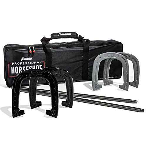 Franklin Sports Horseshoes Sets - Metal Horseshoe Game Sets for Adults + Kids - Official Weight Steel Horseshoes - Beach + Lawn Horseshoes Sets - Sets Include (4) Horseshoes and (2) Ground Stakes