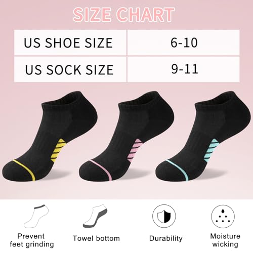 Ankle Socks for Women 8 Pairs Athletic Running Cushioned Low Cut Socks - Black