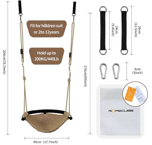 Hand-Knitting Toddler Swing Seat with Adjustable Ropes - Light Brown