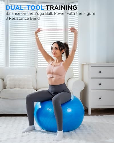 Blue Exercise Ball 23-26in Anti-Burst Yoga & Pilates Stability Ball for Core & Pregnancy