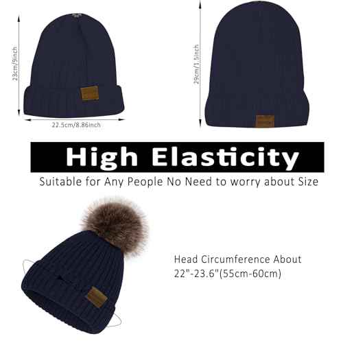 ZOORON Beanies for Womens Winter Knitted Beanies Hats with Faux Fur Pom Warm Knit Skull Cap