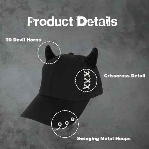 Trendy Adjustable Trucker Hat with Devil Horns, Metal Ring Casual Baseball Cap Women Men, Breathable Cotton K-pop Cap