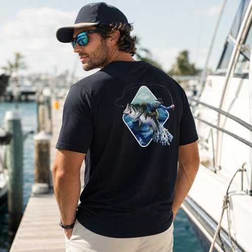 Men's Short Sleeve Fishing T-Shirt Sun Protection UV UPF 50+ - Medium Black Cowboy Rides Bass