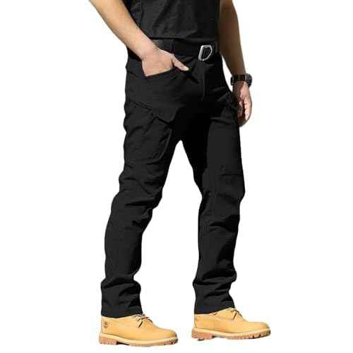 Men's Cargo Tactical Pants Work Hiking Trousers Waterproof Lightweight Elastic Waist for Travel with Pockets(No Belt)