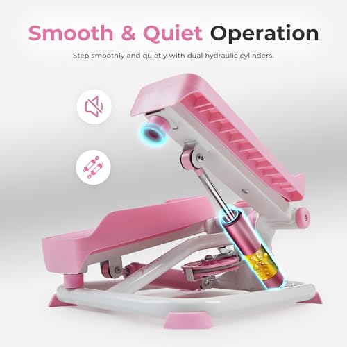 Sunny Health & Fitness Mini Stepper for Exercise at Home, Stair Step Workout Machine with Resistance Band and Over 300lb Weight Capacity, Optional Twist Motion and Free SunnyFit App Connection