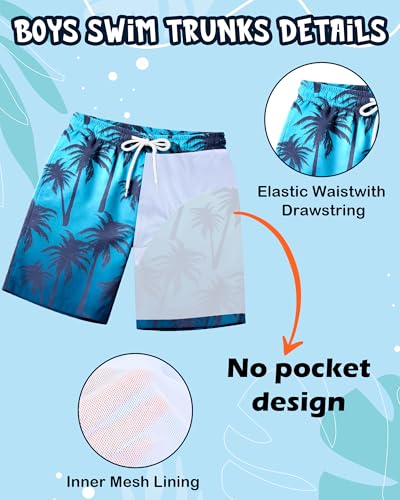 Kids Boys Swim Set with Trunks & Rash Guard - Blue Beach & Coconut Tree, Size 5-6 Years