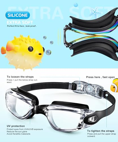 Kids Swimming Goggles Anti-Fog No Leaking 3 Pack | NSSIW — Black & Clear / Blue Purple Glitz & Silver Blue / Yellow Green Glitz & Pink