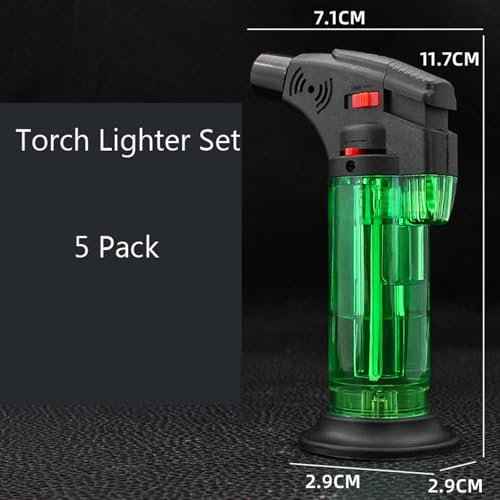 5 Pack Butane Torch Lighter Set,Candle Lighter Refillable, Windproof,Jet Flame,Adjustable Flame, Safety Lock, Ideal for Culinary, Crafts, Camping,Cooking (Butane Not Included)