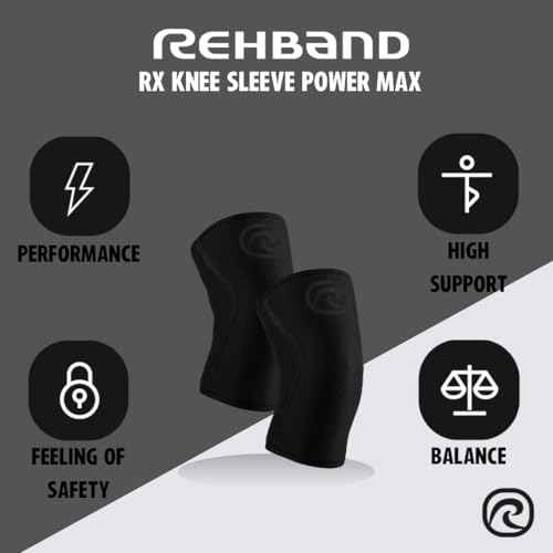 Rehband 7mm Power Max Knee Compression Sleeve for Strength Sports, Competition Grade, Neoprene Knee Sleeves for Bodybuilding & Heavy Powerlifting, Colour:Carbon/Black - 1 Pair, Size:Medium