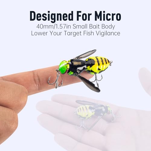 KINGDOM Wasp Fishing Lure Set - Topwater Hard Insect Bait for Bass Pike, 1.57in/0.14oz