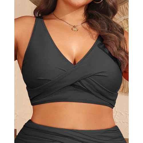 Women Plus Size Bikini Top - Twist Front Swimsuit Top Push Up Full Coverage Bathing Suit 2025 Swim Bra for Large Bust