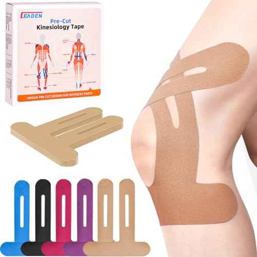 IEADEN Precut Kinesiology Tape for Knees, 10 Pcs - Knee Support & Stability, Knee Pain Relief Athletic Tape - Elastic & Waterproof, Breathable Hypoallergenic Latex-Free Tape, Beige