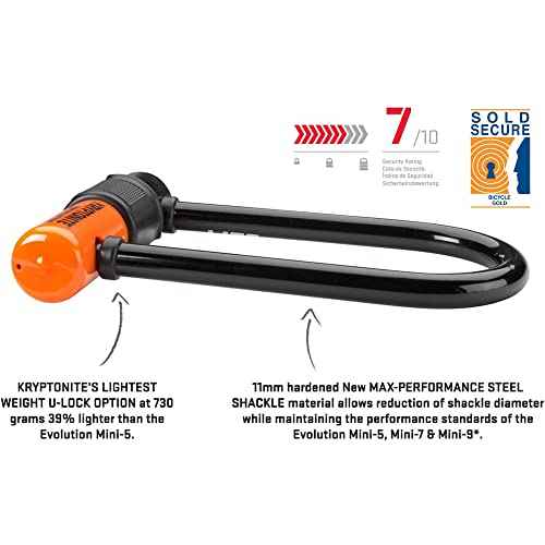 Kryptonite Evolution Lite Mini-6 Bike U-Lock, Lightweight Anti-Theft Bicycle U Lock, 11mm Steel Shackle with Keys, High Security Lock for Bicycles Scooters