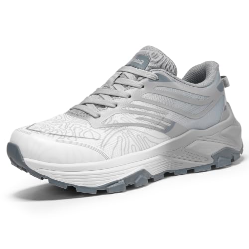 Women's Lightweight Hiking Shoes White Grey Size 7 Outdoor Walking Sneakers