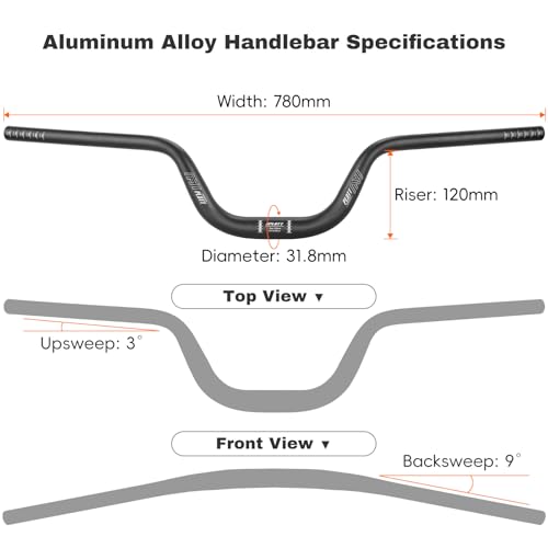 Mountain Bike Handlebar Riser 31.8mm Aluminum Alloy 780mm Length - 120mm Rise