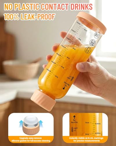 Multi-Color Glass Water Bottles with Stainless Steel Lid 12oz Leakproof 6 Pack