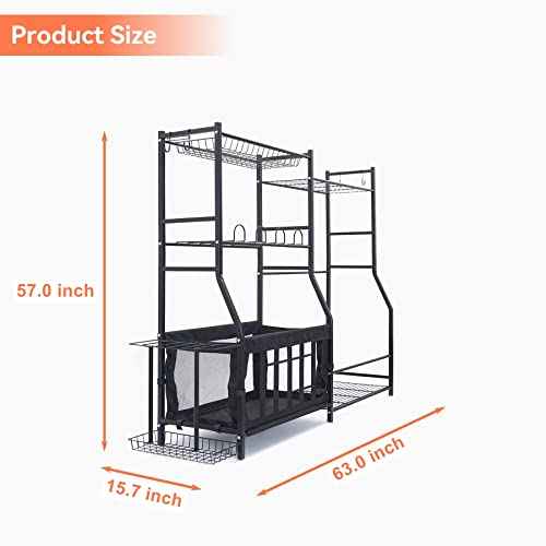 WALMANN Garage Sports Equipment Organizer, Golf Bag Stand for Garage Ball Storage Rack Indoor/Outdoor Kids Toys Storage Organizer Bins, Ball Holder with Baskets