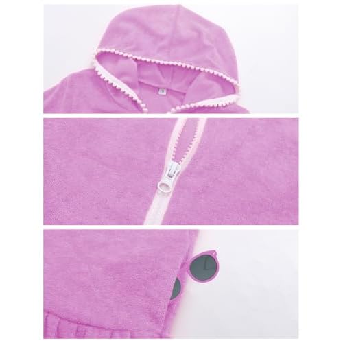 LUCKYGAL Girls Swim Cover Up Kids Long Sleeve Swimsuit Coverup Terry Beach Pool Clothes with Sunglasses