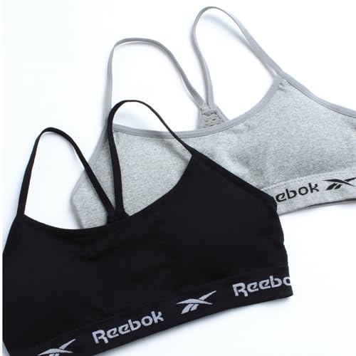 Girls Padded Sports Bras 2 Pack - Kids Tween Teen Training Bralettes Black Grey 6-7
