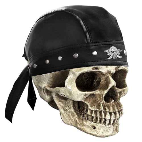 Steampunk Bandana Doo Do Rag Headwrap Biker Party Leather Studs Skull Cap Mens Black