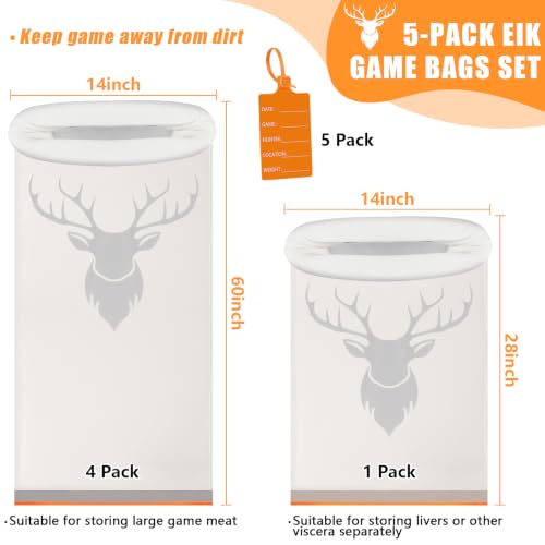 Extra Large 60x14 Inch Game Bags for Elk & Deer with Drawstring Closure - Reusable Hunting Meat Storage Set