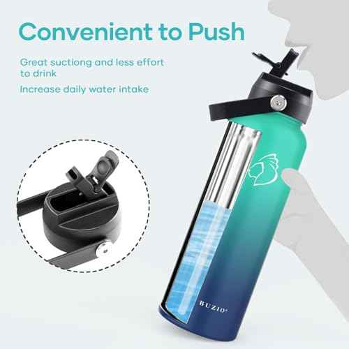 BUZIO Straw Lid with Large Handle & Dust-Proof Cover (BPA Free), Replacement Straw Cap for 2.2in Wide Mouth Stainless Steel Water Bottle for 24oz,32oz,40oz,64oz,87oz,128oz