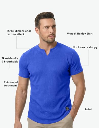JMIERR Men's Muscle Fit V-Neck T-Shirt Short Sleeve Workout Tee Medium Dark Blue