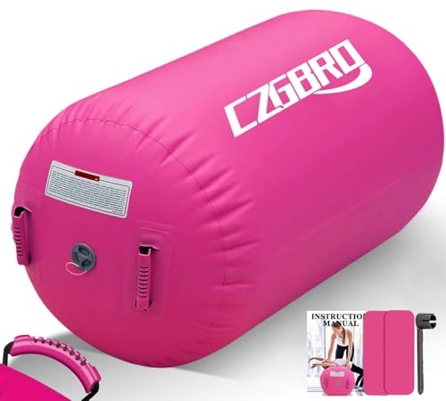 Pink Gymnastics Air Barrel with Pump - Inflatable Tumbling Roller for Backhandspring Training and Cheerleading