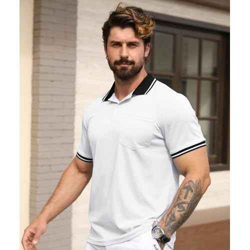 ZITY Mens Polo Shirts Casual Short Sleeve Athletic T-Shirts Classic Contrast Collar Shirt with Pocket
