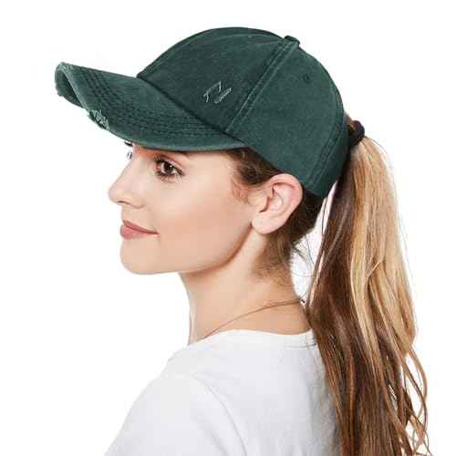 Womens Criss Cross Ponytail Baseball Cap Distressed Ponytail Hat High Messy Bun Trucker Ponycap for Outdoor Sports