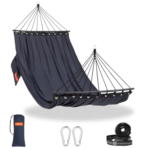 Lazy Daze Portable Camping Hammock Grey with Curved Spreader Bar - Black Grey Variation