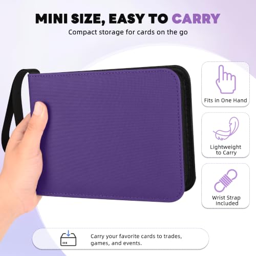 Purple 2-Pocket Mini Card Binder - Small Trading Card Album with Zipper