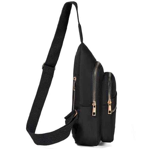 Small Crossbody Sling Backpack Sling Bag for Women, Chest Bag Daypack Fanny Pack Cross Body Bag for Outdoors Hiking Traveling - Gold Zipper