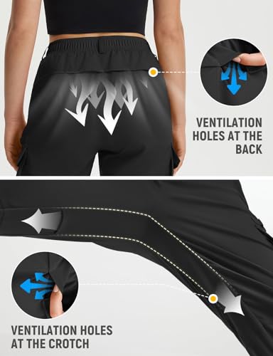 Women's Lightweight Water-Resistant Hiking Pants with Zippered Pockets - Quick Dry Cargo Trail Pants for Summer SPF
