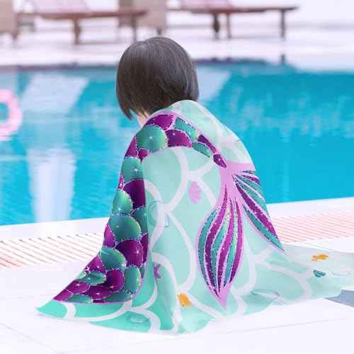 WERNNSAI Mermaid Kids Beach Towel for Girls - 30¡± x 60¡± Mermaid Sand Free Swim Towels for Girls Bath Pool Camping Travel Towel Quick Dry Ultra Absorbent Super Soft Beach Blanket Bath Shower Towel