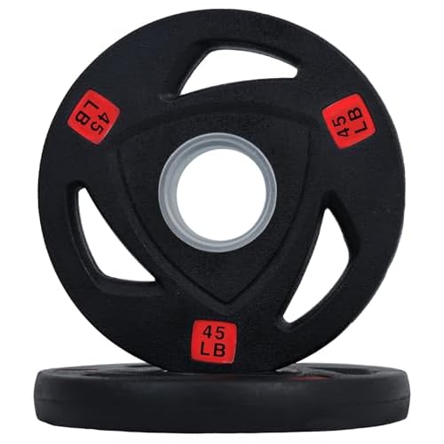 Fitvids Olympic Cast Iron 2-Inch Weight Plate for Strength Training & Weightlifting, Rubber Coate Style, Multiple Weights Available