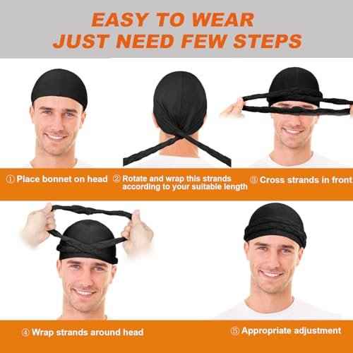 2 Pcs Satin Lined Turban Silky Head Wraps for Men with Long Twist Straps, Halo Turban Mens Turban Head Scarf for Hair