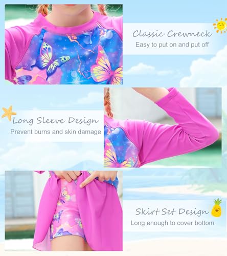 Girls Swimsuit Rash Guard Set Long Sleeve Two-Piece Bathing Suit 3-10 Years