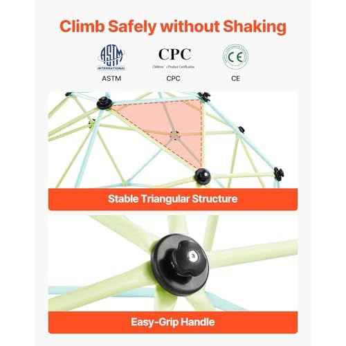 VEVOR Climbing Dome, 6FT Geometric Dome Climber for Kids, 600LBS Loading Indoor/Outdoor Jungle Gym Playground, Easy-Assembly Backyard Climbing Play Equipment for Boys Girls 3 to 10 Years Old