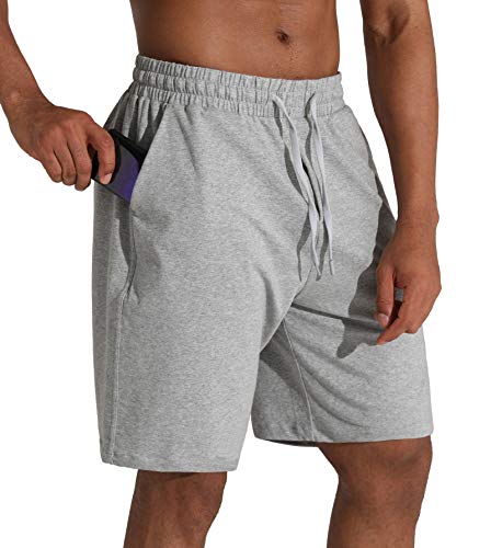 Men's Sweat Shorts with Pockets - Gym & Lounge Athletic Bottoms, Grey Large