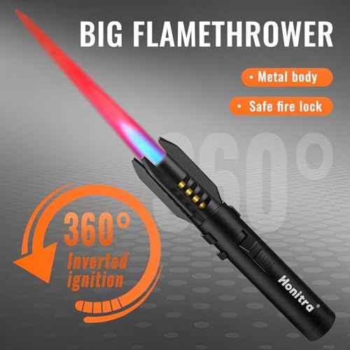 Torch Lighters, Butane Lighters, Adjustable Jet Flame Torch Lighters, Windproof Refillable Gas Torch Lighter Long Lighter for Candle, Grill, BBQ, Fireworks(Butane Not Included) (Black)