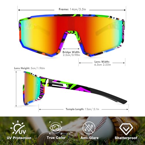 Kids Polarized Sports Sunglasses UV400 Protection for Boys Girls - Graffiti Blue Pink