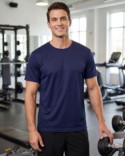 Men's Short-Sleeve Sports T-Shirt Set - Quick-Drying & Breathable, Medium Navy