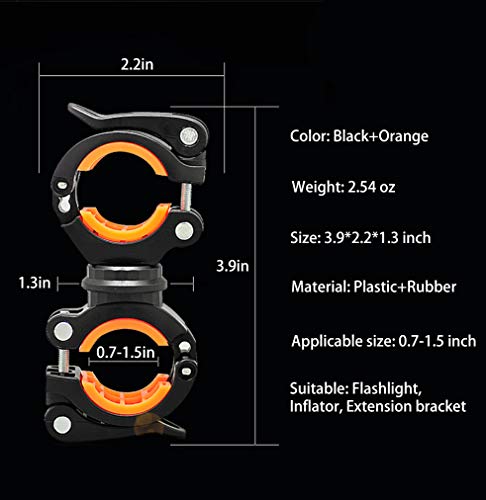 COSOOS 2 Pack Bicycle LED Light Mount Holder - Orange & Black, 360° Rotation Clip Clamp for Flashlight, Cycling, Riding