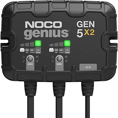 NOCO Genius GEN5X2: 2-Bank, 10A Onboard Battery Charger - 5A Per Bank, 12V Waterproof Marine Charger with Overcharge Protection & Temperature Compensation ? for Lead-Acid & Lithium Batteries
