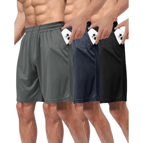 3 Pack Gym Basketball Mens Shorts - Quick Dry Black Workout Athletic Shorts with Pockets for Casual Running (S-6XL)