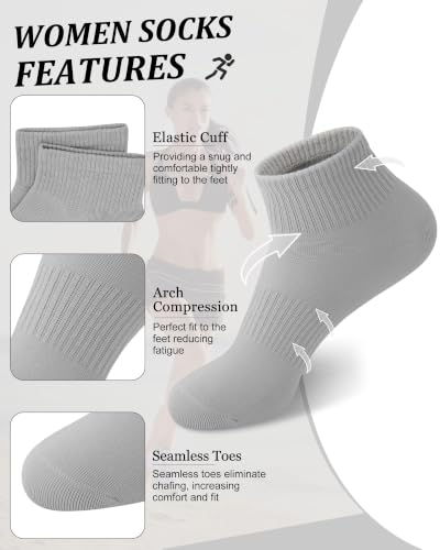 10 Pairs Women’s Ankle Socks Cotton Quarter Socks - 5-9 / Black Grey White (YSense)