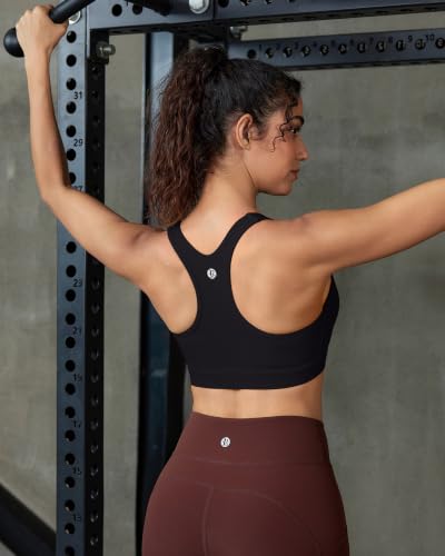 Running Girl High Impact Sports Bra for Women Large Black Racerback Workout Bra Molded Cup with Sewn-in Pads