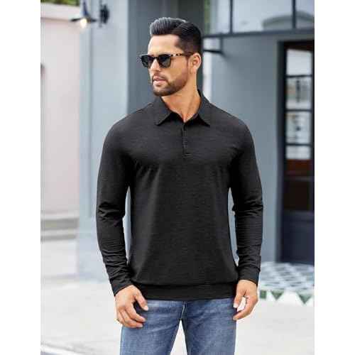 COOFANDY Mens Polo Shirts Long Sleeve Casual Lightweigt Golf Polos Button Collared Tshirt